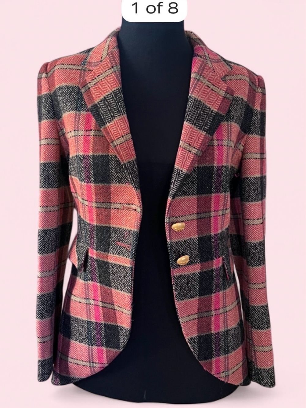 Women’s Pink Plaid Tailored Blazer Jacket